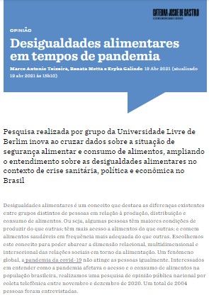 Desigualdades alimentares em tempos de pandemia