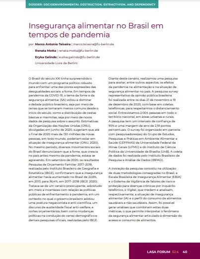 Insegurança alimentar no Brasil em tempos de pandemia