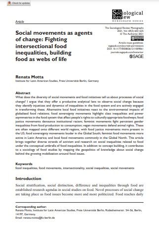 Social movements as agents of change: Fighting intersectional food inequalities, building food as webs of life