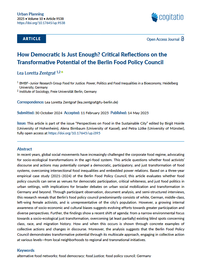 How Democratic Is Just Enough? Critical Reflections on theTransformative Potential of the Berlin Food Policy Council