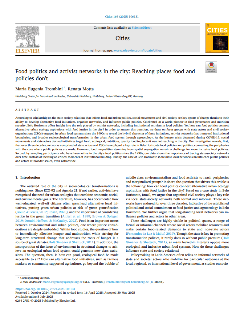 Política alimentar e redes de ativistas na cidade: atingindo lugares onde a comida e as políticas não chegam