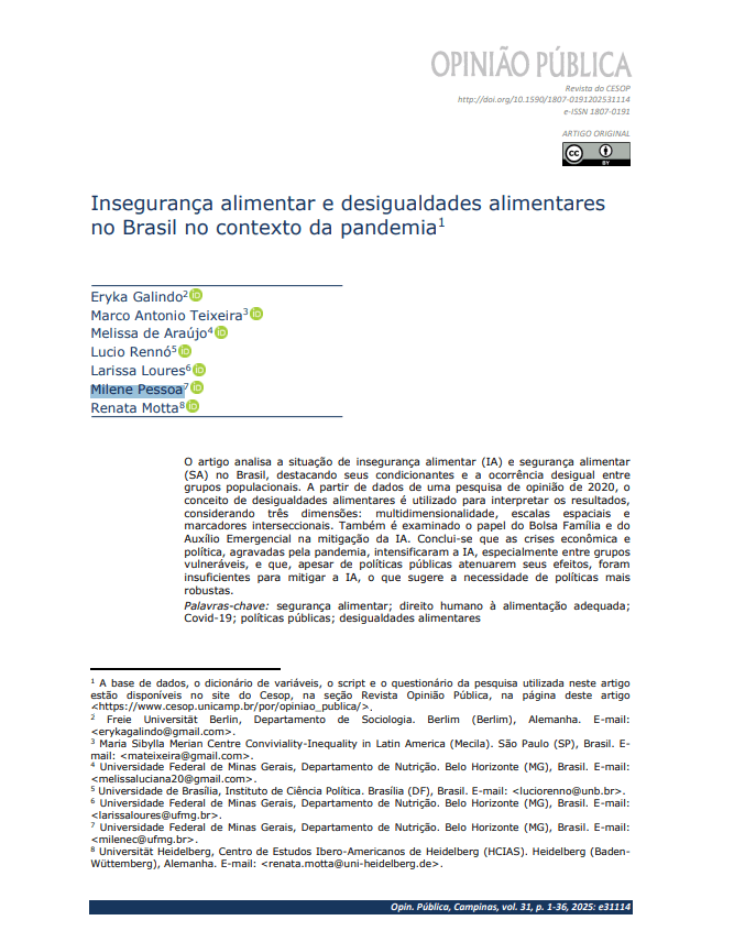 Food insecurity and inequalities in Brazil in the Context of the Pandemic