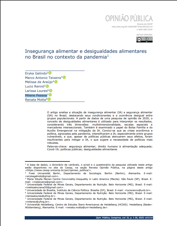 Insegurança alimentar e desigualdades alimentares no Brasil no contexto da pandemia